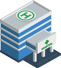 矢量图带有停机坪的医院大楼