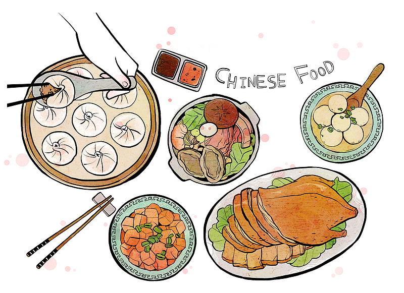 北京烤鸭中国传统插画