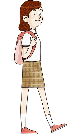 卡通背书包上学的女孩免抠图