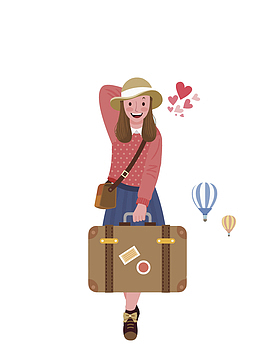 卡通提着包的女孩免抠图