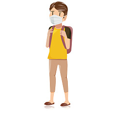 学生男孩戴口罩手绘