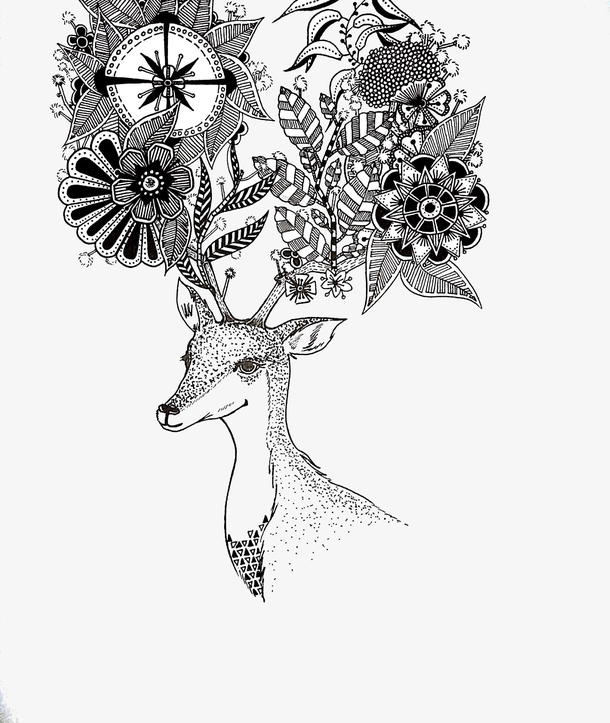 黑白创意插画麋鹿