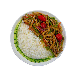 青椒肉丝盖饭 青椒 黄瓜 红椒