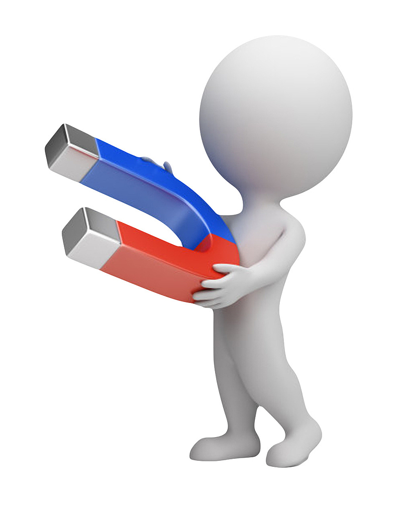 红蓝色天然磁石被小白人拿着的u