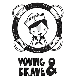 救生艇男孩黑白插画