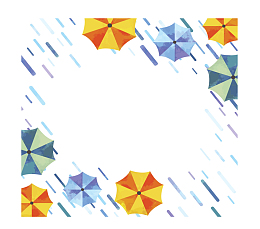 手绘风雨天彩色雨伞