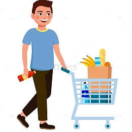 男士推着购物车插画