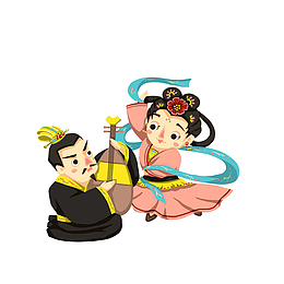 卡通弹琴的唐太宗跳舞的杨玉环素