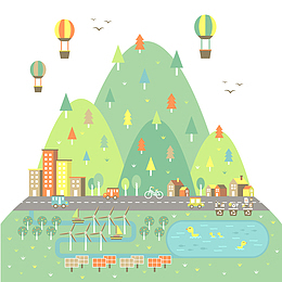 卡通绿色城市生态信息图矢量图