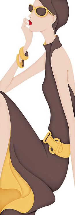 时髦女孩坐着手托着下巴