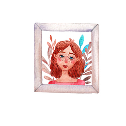 手绘水彩插画风女孩头像