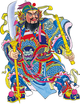 春节过年辟邪一手拿刀一手拿法器
