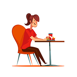 创意独自用餐的女子矢量图