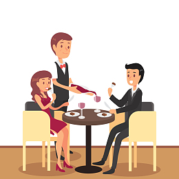 创意西餐厅用餐的男女矢量图