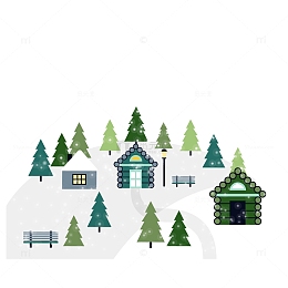 矢量冬季雪地场景插画