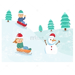 矢量手绘滑雪场景插画