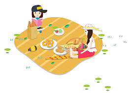 郊外野炊人物矢量图
