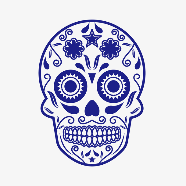 蓝色卡通骷髅头矢量图