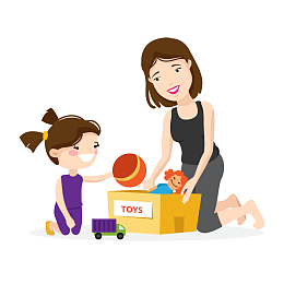 收拾玩具女孩矢量图