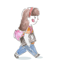 手绘学生女孩矢量图