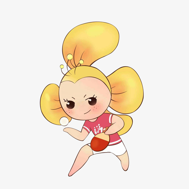 卡通认真发球的乒乓女选手png