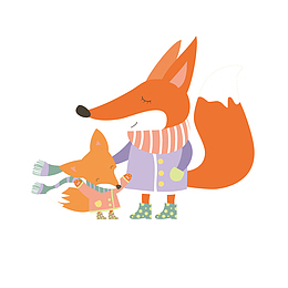 狐狸妈妈和宝宝矢量插画