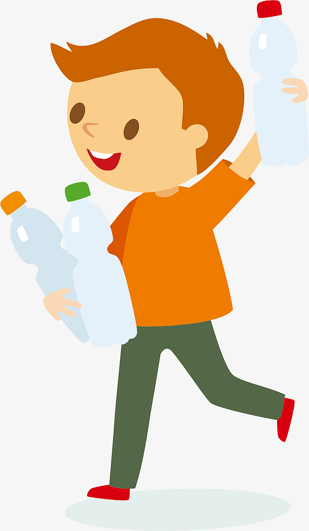 矢量图捡瓶子的男孩