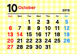 格子款2019年日历10月专用