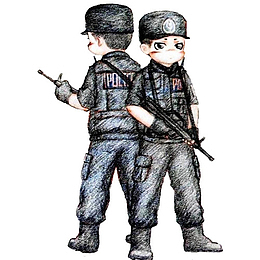 两位背靠背的兵哥哥