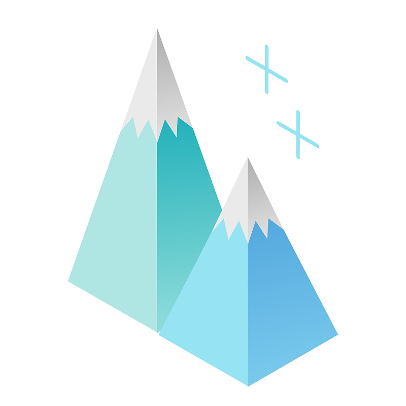 两座手绘的简化雪山