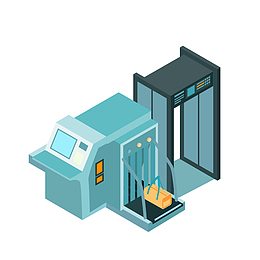 蓝色卡通安检口矢量图