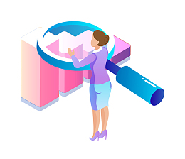 放大镜数据工作人员2.5D矢量