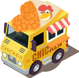 手绘卡通2.5D炸鸡快餐车