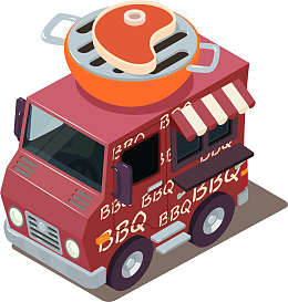 2.5D卡通立体烤肉BBQ快餐车