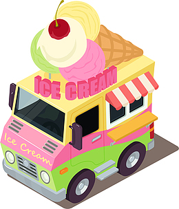 手绘卡通2.5D冰激凌快餐车