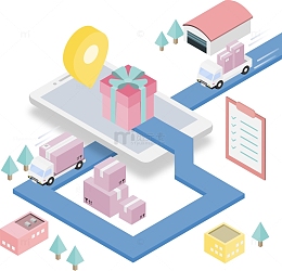 手绘卡通2.5D等距城市物流