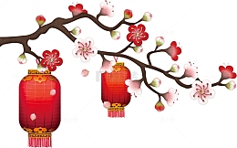 红色中国风花枝灯笼