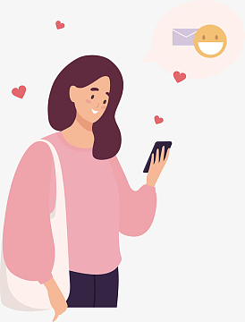收到爱心短信的女士