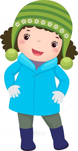 手绘圣诞节戴帽子小女孩 装饰