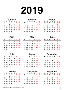 纯色2019日历