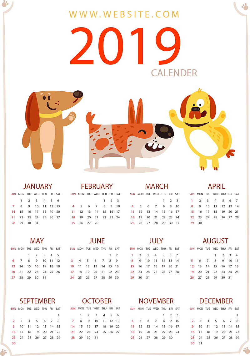 可爱小狗新年日历