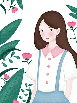 免抠卡通手绘站在花丛里的女孩