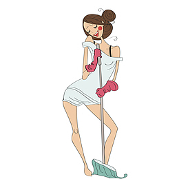 做清洁唱歌的卡通美女