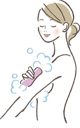 手绘线条绘画洗澡女孩