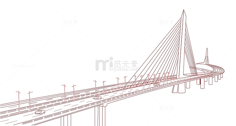 手绘线条大桥装饰