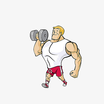 卡通单手举哑铃的肌肉男士素材