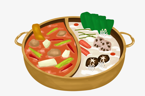 卡通鸳鸯锅美食插画