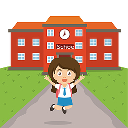 卡通戴红领巾女学生跳跃矢量