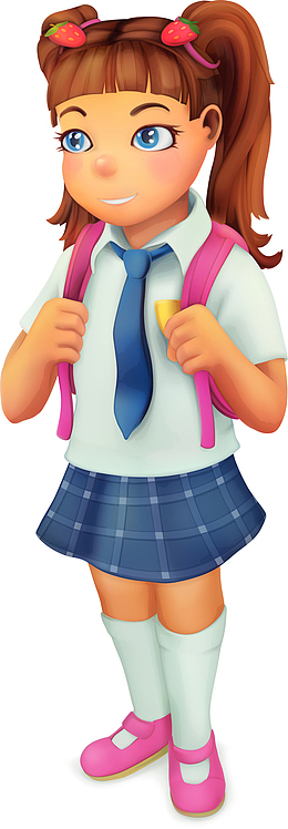 卡通可爱上学女孩