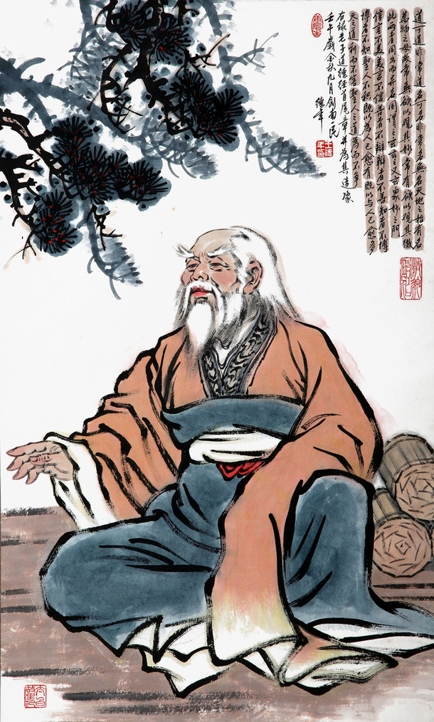 国画老子讲经png图